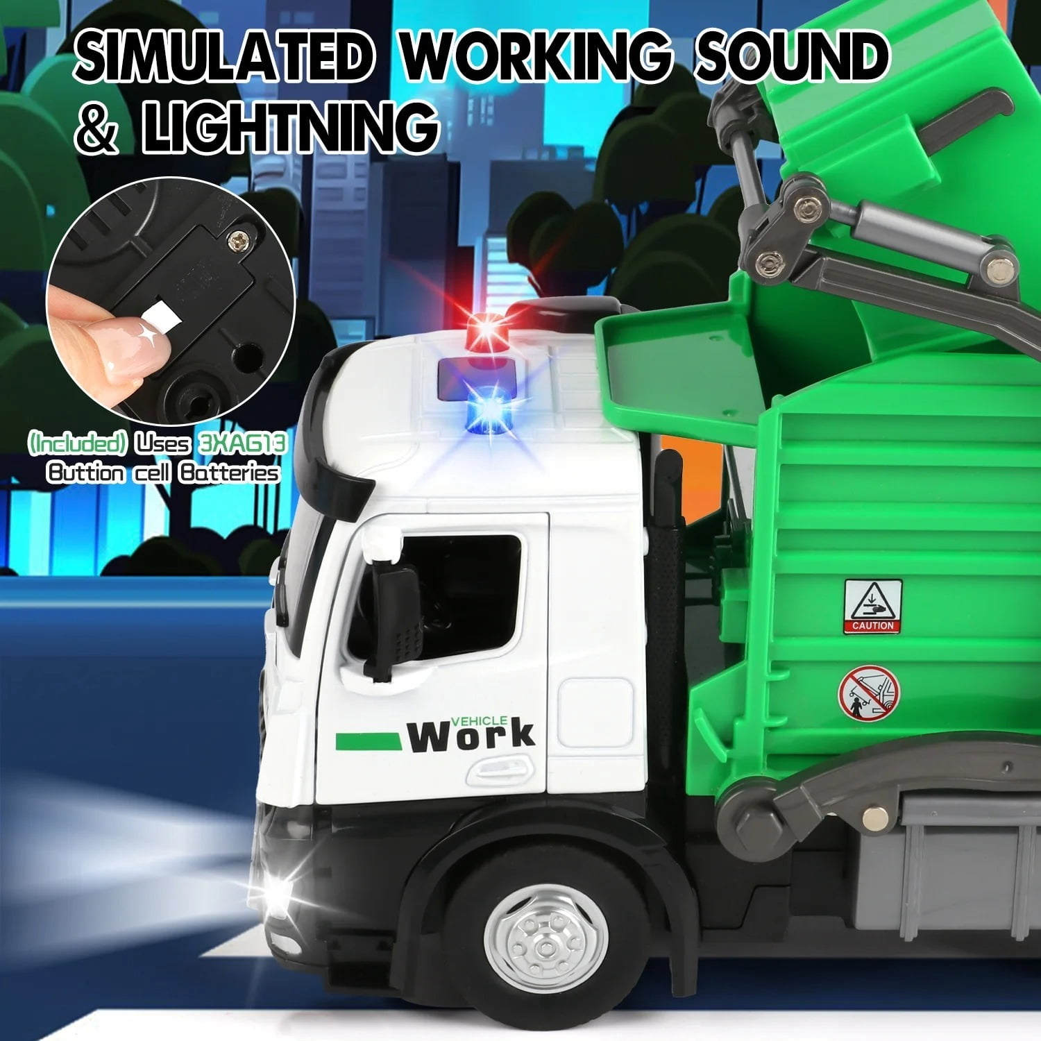 Freecat Garbage Truck Toys for Kids Boys, Play Vehicle Trash Truck Toys with Dumpster and Trash Bins, Christmas Birthday Gift for Boys 3 4 5 6 8 Years Old.