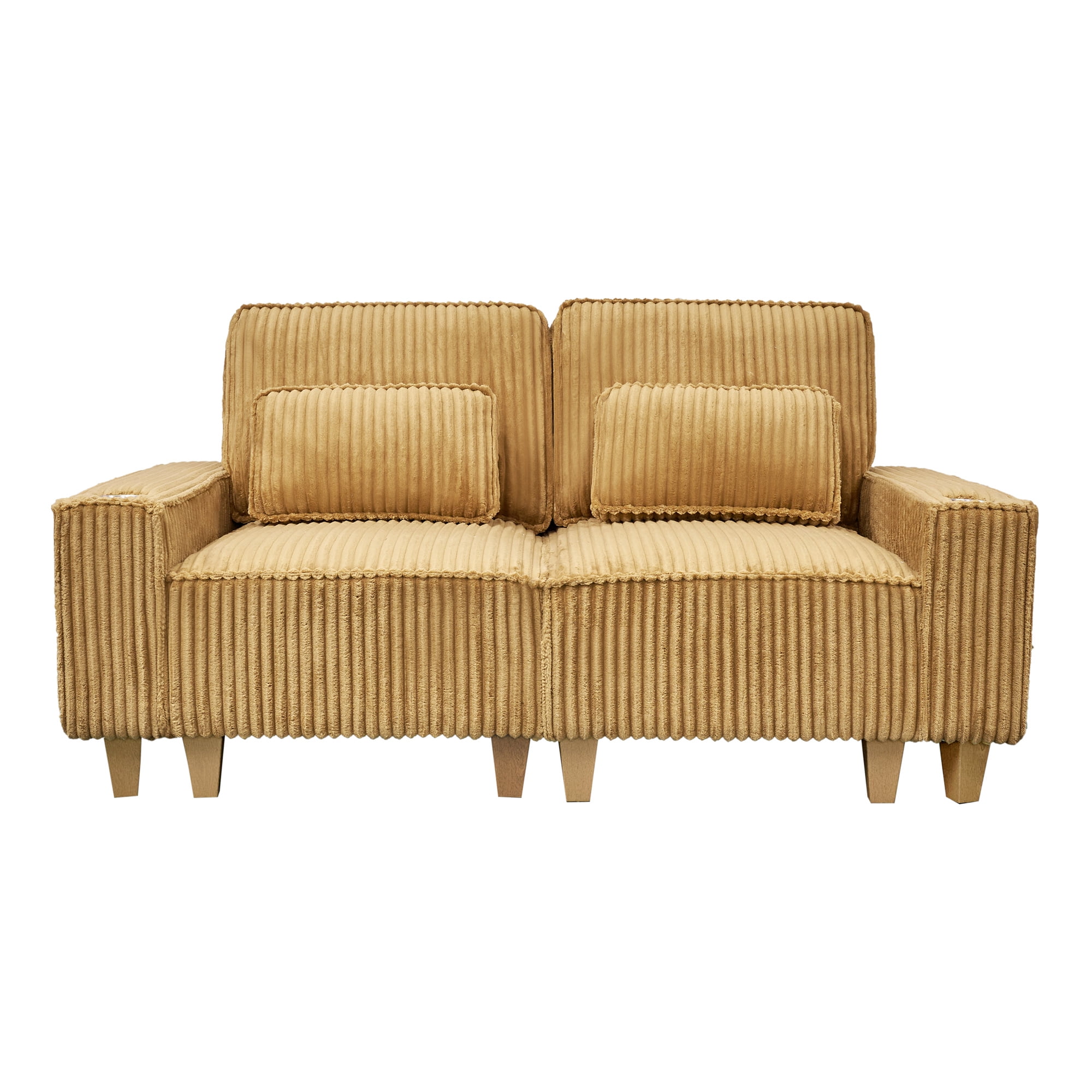 Aukfa 3 Piece Sofa Set - 71" Deep Seat Couch Loveseat Couch w/ Cup Holders&Pillows, Solid Wood Legs, Mustard