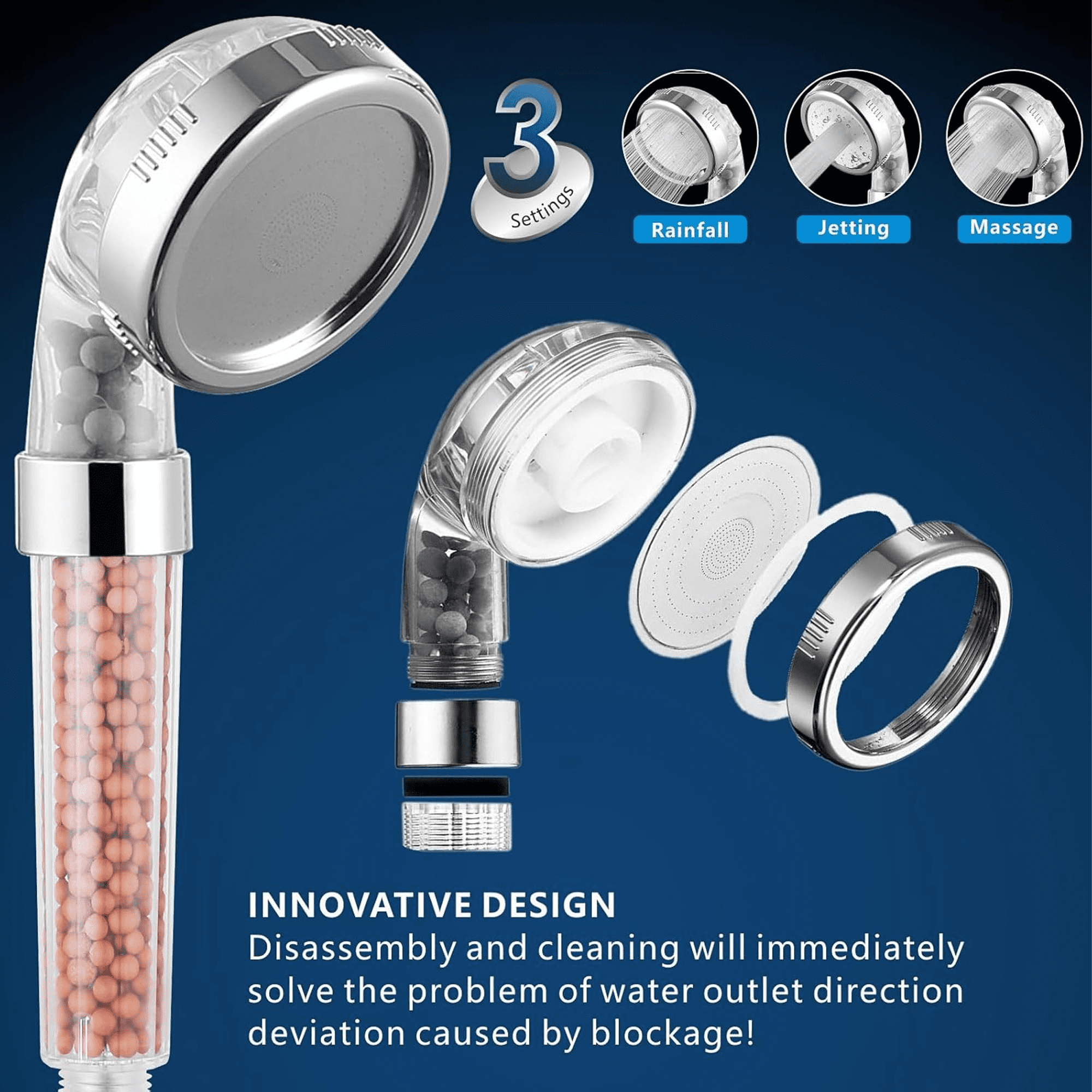 SERABETTO Filtered Shower Head Set, High Pressure Rain Shower with Handheld Showerhead Combo, Self-adhesive Holder/59" Hose, 20 Stage Filter Removes Chlorine and Harmful Substances (Square,Chrome)
