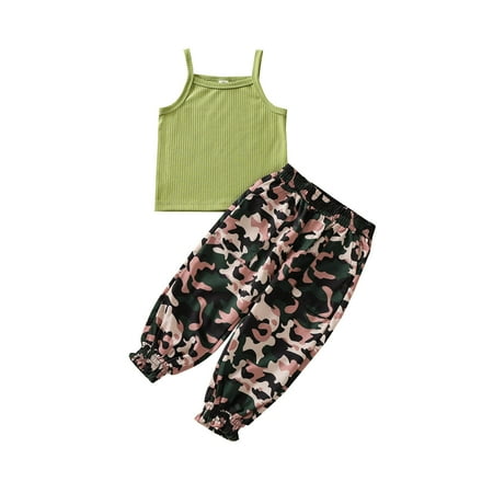 

DNDKILG Toddler Baby Girls 2 Piece Summer Outfits Cami Top and Pants Set Clothes Set Floral Sleeveless with Green 1Y-6Y 100