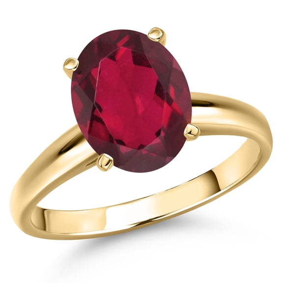 Gem Stone King 14K Yellow Gold Ruby Red Mystic Quartz Engagement Ring for Women | 4.00 Cttw | Oval 12X10MM | Gemstone Birthstone | Size 6