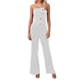 thumbnail image 1 of Mono con hombros descubiertos y detalle de botones para mujer - Pantalones acampanados, verano, S-XXL, 1 of 4