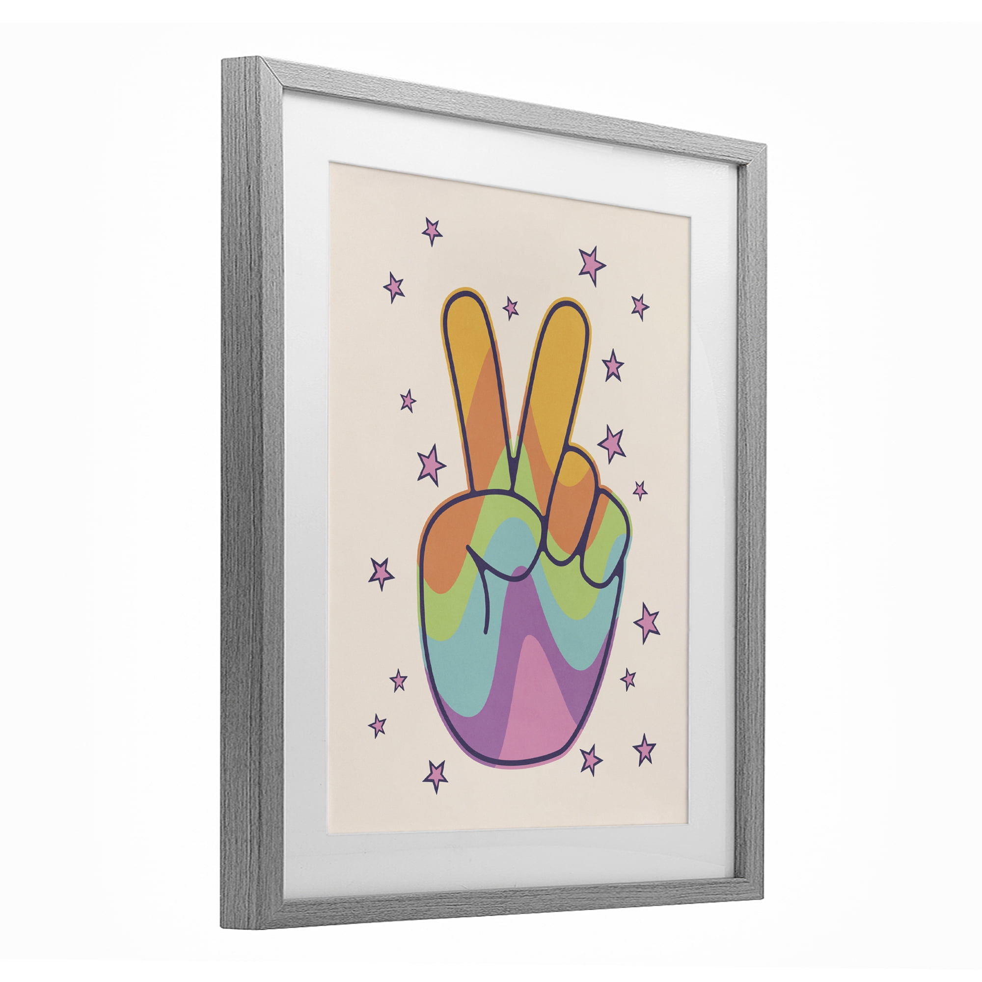 Stupell Industries Peace Sign Retro Rainbow Gray Framed Print Under Glass, design by LSR Design Studio