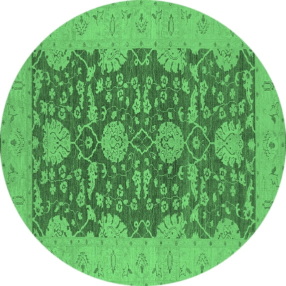Ahgly Company Indoor Round Oriental Emerald Green Industrial Area Rugs, 5' Round