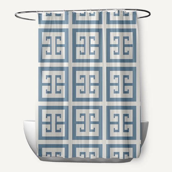 Simply Daisy Greek Key Patterned Dusty Smoke 70" w x 73" h Shower Curtain