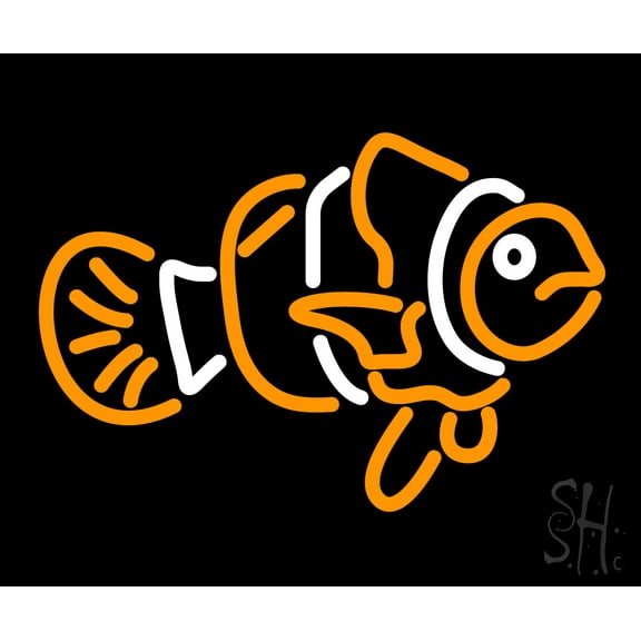 Clown Fish LED Neon Sign 15" Tall x 18" Wide - inches Black Square Cut Acrylic Backing, with Dimmer - Premium built indoor Sign for Club, Home décor, Event, Workshop, Storefront.