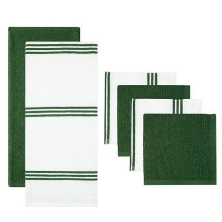 Sticky Toffee Cotton Terry Kitchen Towel and Dishcloth Set, Dark Green, 6 (The Best Sticky Toffee Pudding Ever)