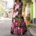 thumbnail image 2 of Pompotops Robe Maxi Bohème Décontractée d'Été pour Femme à Manches Courtes, Col Rond, Imprimée, Longueur Cheville, 2 of 9