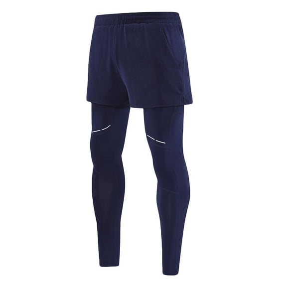 Men 2 in 1 Running Pants Gym Workout Compression Training Athletic Jogger Dry Fit Sports Bottoms with Inner Shorts Layer