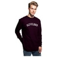 thumbnail image 2 of Daxton Retro Cleveland Arch Font Long Sleeves TShirt Soft Medium Weight Cotton, Plum Tee White Font, L, 2 of 2