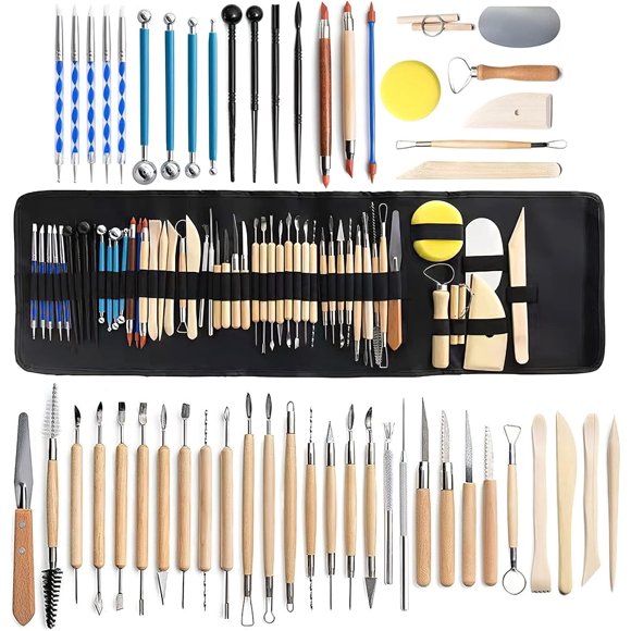 Herramientas para Arcilla 52pcs,Herramientas de Escultura de Arcilla con Bolígrafos de Silicona,Bolsa de Almacenamiento Plegable,Herramientas para Arcilla para Principiantes y Profesionales