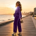 thumbnail image 5 of Womens 2 Piece Lounge Set Velvet Crewneck Long Sleeve Velour Tracksuit, 5 of 5