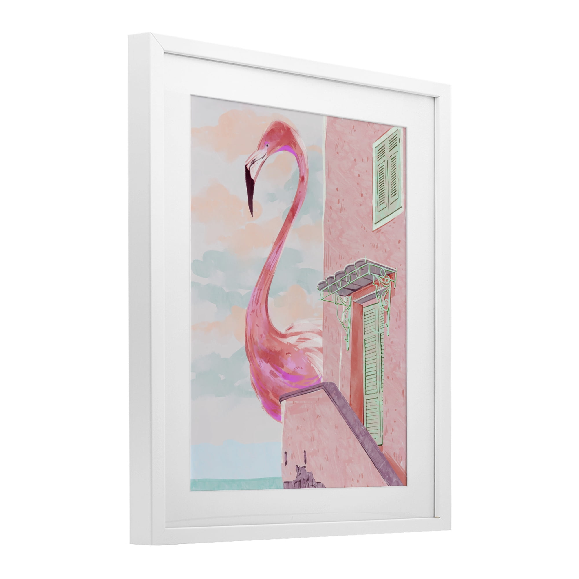 Stupell Industries Giant Flamingo with Seaside Balcony White Framed Print Under Glass, design by Ziwei Li