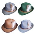 thumbnail image 3 of Callipe Men Fedora Retro Jazz Hat Feather And Rope Decor Curved Edge Solid Color Oktoberfest Party Festivals Holiday Bowler Cap, 3 of 8