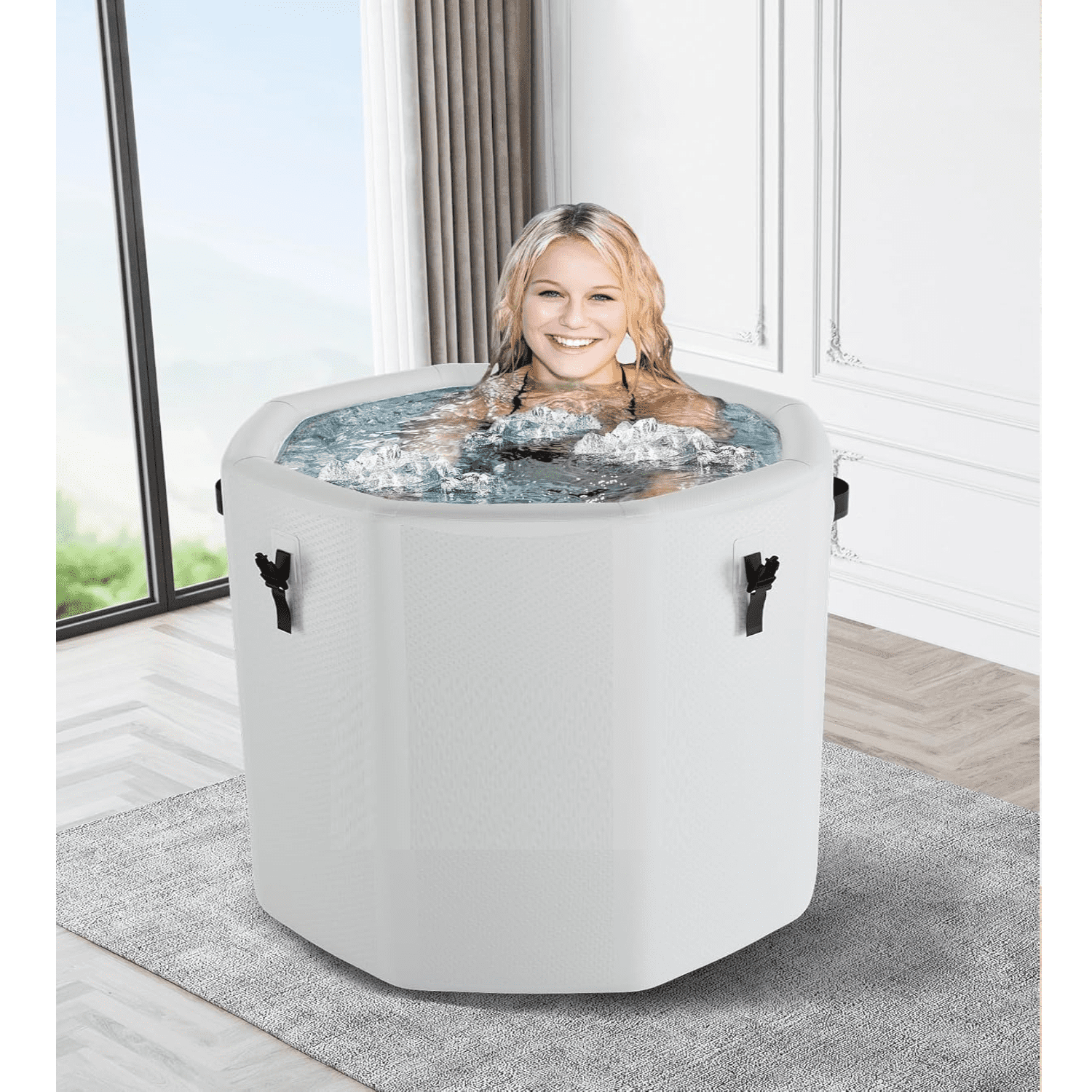 Ice Bath Tub for Athletes,Compatible with Water Chillers, 186-Gallon Inflatable Cold Plunge Tub with Insulated Lid,Portable for Outdoor & Indoor Recovery