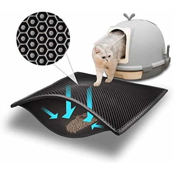 Cat Litter Mat Double Layer Waterproof Urine Proof Trapping Mat 1 Pack (Black, 24x15 Inch (Pack of 1))