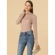 thumbnail image 2 of Blusa De Punto Allegra K Cuello Alto Clásico Manga Larga Top Acanalado Básico Para Mujer Rosa L, 2 of 6