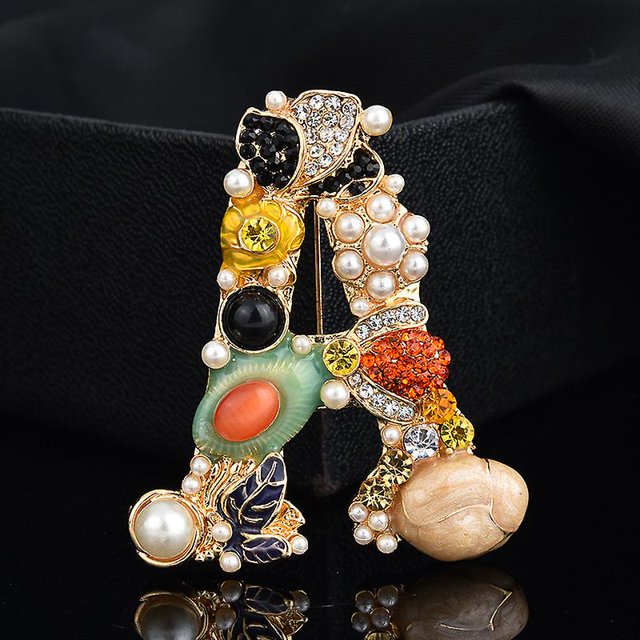 Broche con inicial de perla de cristal, esmalte bañado en oro, broche con letra colorida, regalo de joyería