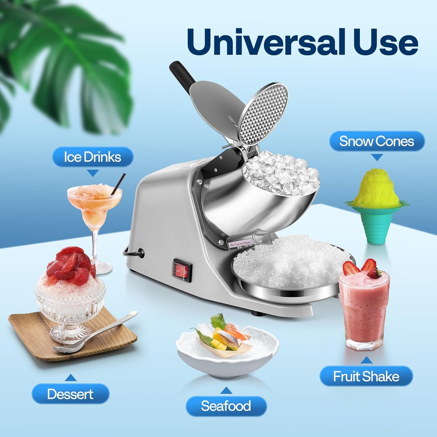 Electric Ice Shaver Snow Cone Maker Machine Silver 143lbs/hr with Ice Pick for Home and Commercial Use
