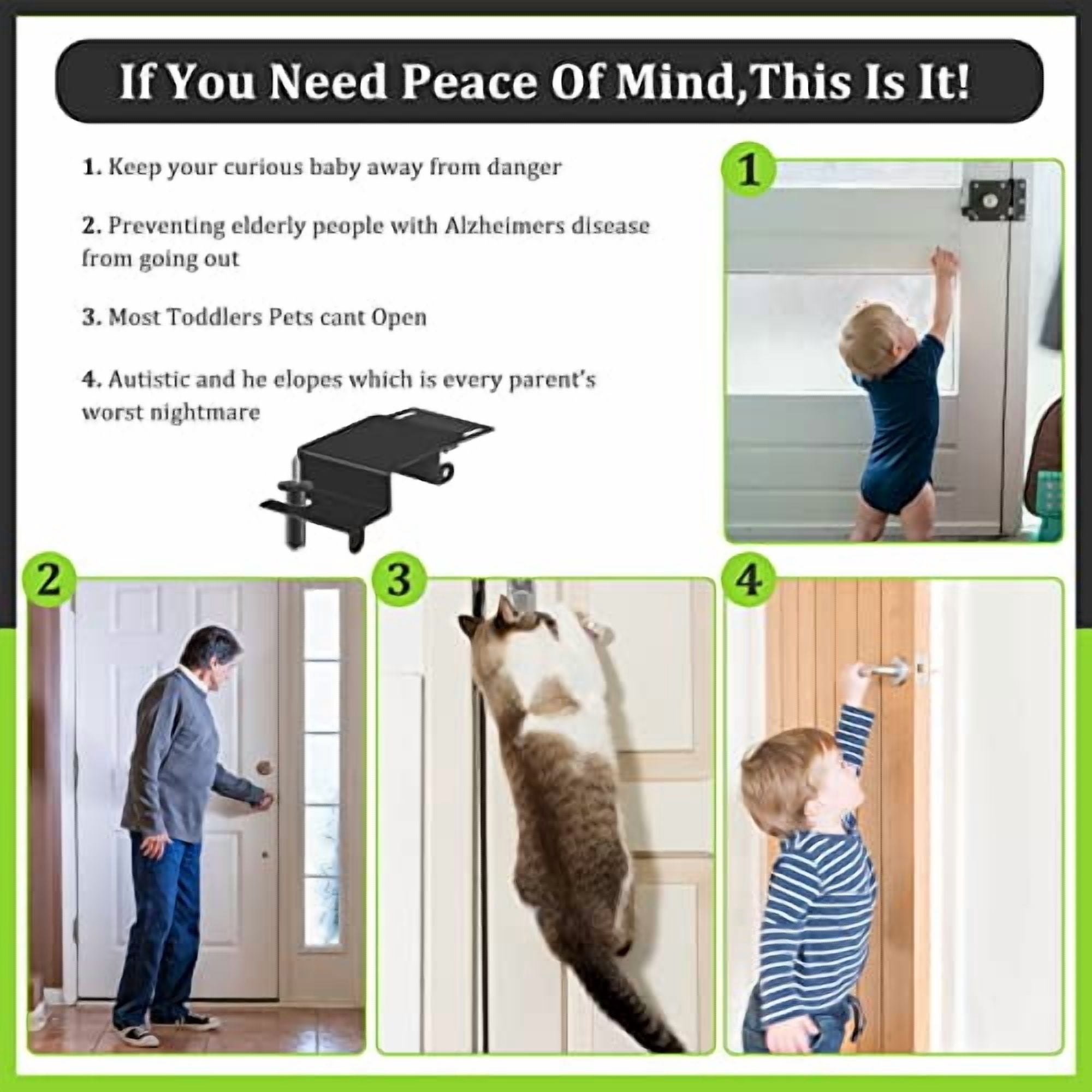 Child Safety Door Top Lock,  Top Door Locks for Kids Safety Made of Durable Metal, Adjustable Child Locks for Door, Door lock kid proof for Childproofing Interior-Exterior Doors