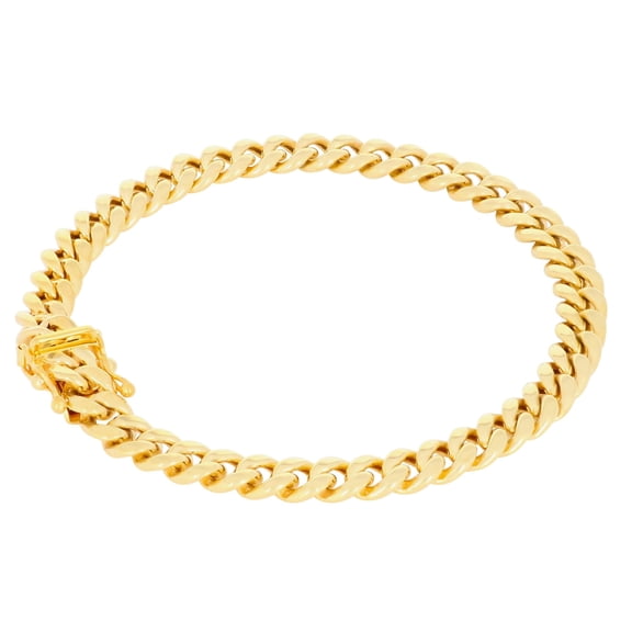 Nuragold 14k Real Yellow Gold Miami Cuban Lightweight Link 6.7mm Chain Bracelet (7"-9") Italian Jewelry for Men & Women
