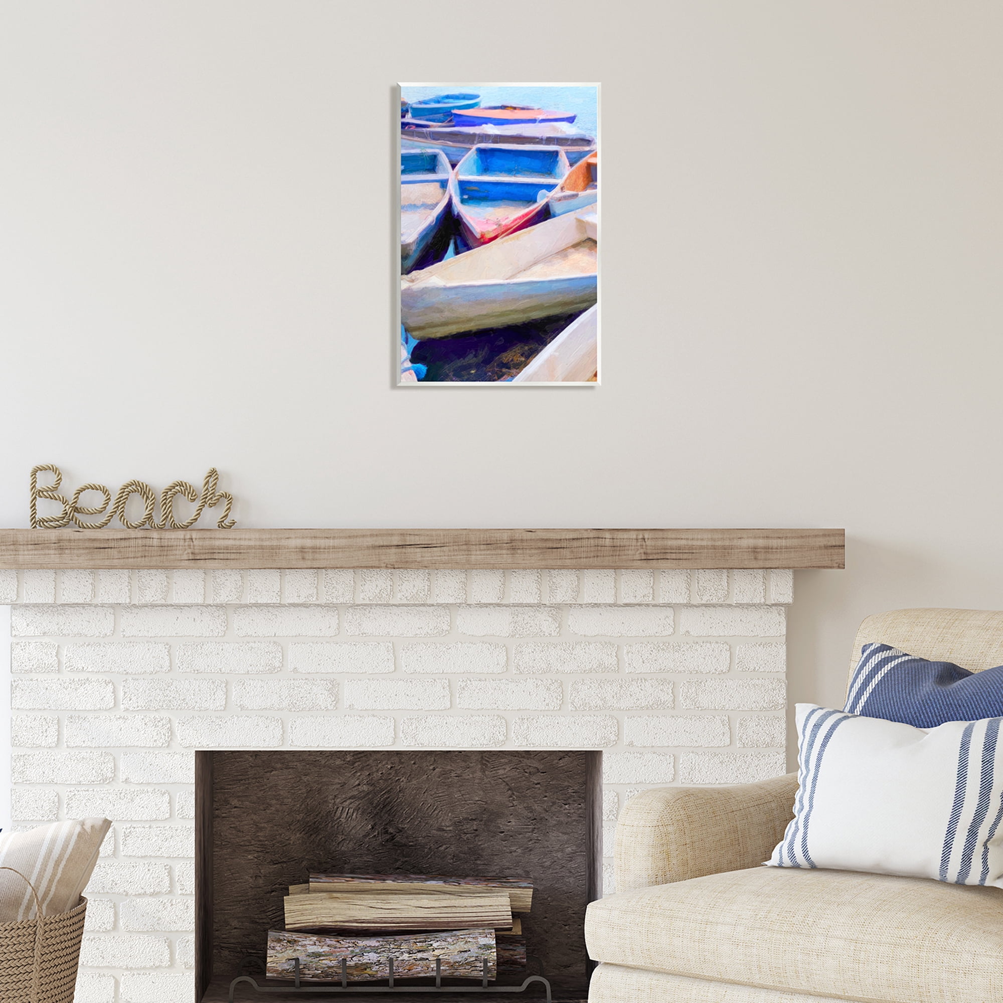 Stupell Industries Docked Rowboats Vivid Hues Coastal Painting Unframed Art Print Wall Art