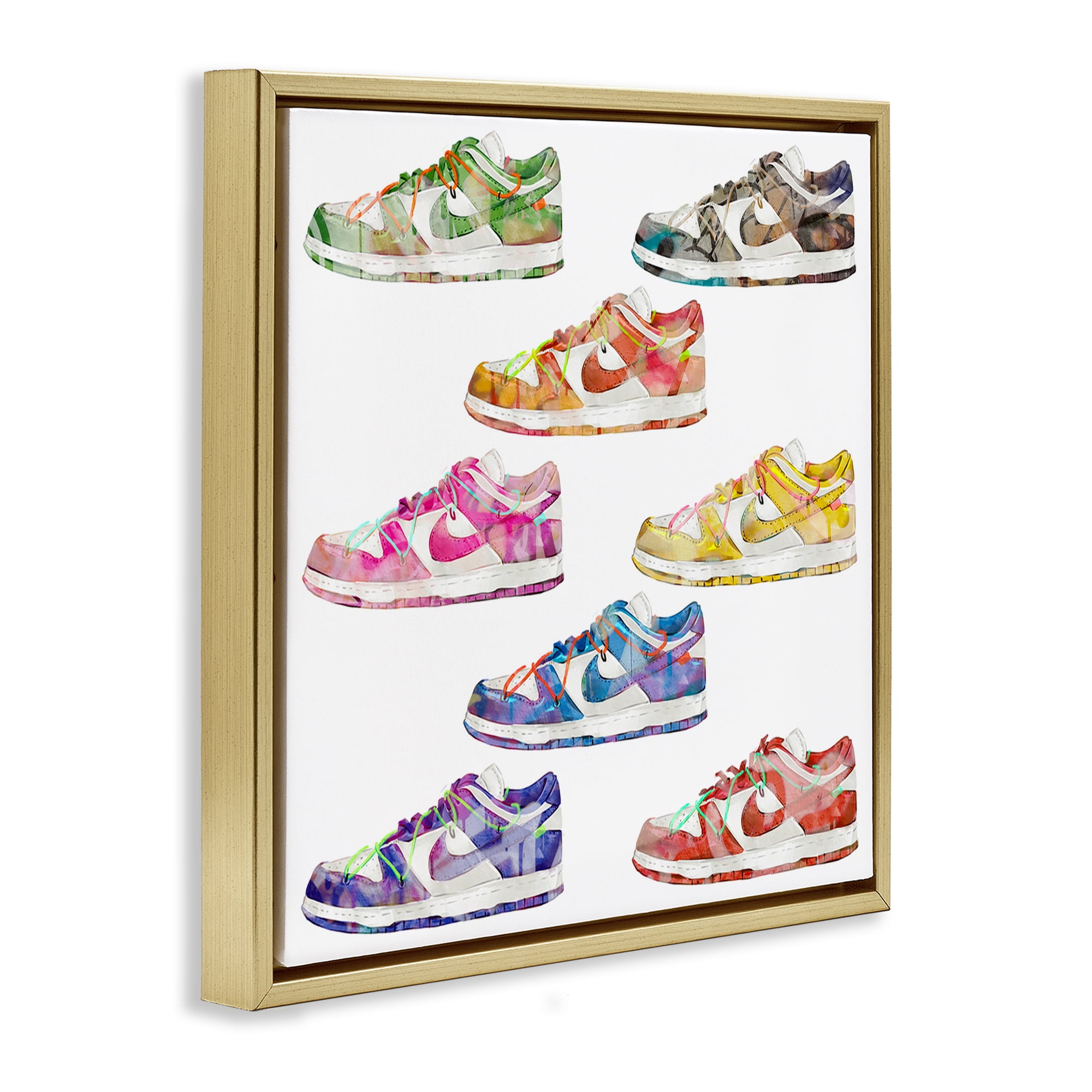 Stupell Industries Modern Rainbow Sneakers Beauty & Fashion Painting Gold Floater Framed Art Print Wall Art, 25 x 25