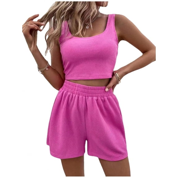 Workout Sports Sets For Womens 2 Piece Ribbed Crop Tank Top And Shorts Tracksuit Set Jogging Fitness Yoga Activewear Set Graduation 2026 Back to school