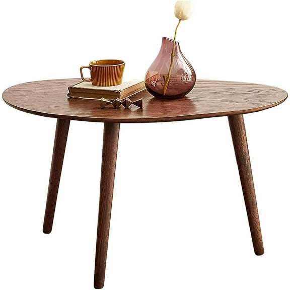 100% Solid Oak Wood Oval Coffee Table - Small Mid Century Modern Coffee Table & Round Side Coffee Table, Easy Assembly (Walnut, 33.46''x22.83''x15.74'')