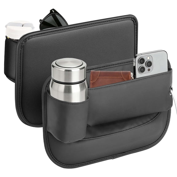 Gustave 2 Pack Car Seat Gap Filler Organizers with Cup Holder, Multifunctional PU Leather Auto Front Seat Console Side Storage Boxes for Phone Wallet Glasses Keys