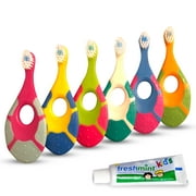 Ecovona - Baby Toothbrush for Infants & Toddlers 0-2 Years Old (6 Pack) | Bonus Fluoride Free Toothpaste Included | Teething Handle with Finger Hole & Extra Soft Bristles | Flexible BPA Free Plastic