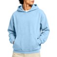thumbnail image 2 of Men's Solid Color Pullover Hoodie, Long Sleeve Loose Fit Fall Casual Streetwear Sweatshirt with Front Pocket Light Blue 3XL, 2 of 5