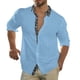 thumbnail image 1 of Camisas De Mezclilla Para Hombre Camisas de un solo pecho para hombre, camisas informales de manga corta para playa con solapa de Color sólido para vacaciones al libre (Blue, S), 1 of 7