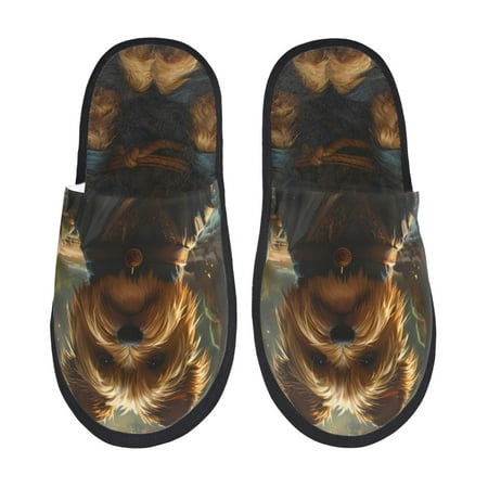 Balery Forest Creek Cute Dog Slient Indoor Furry Fleece Comfort House Shoes Soft Non-Slip Home Shoes Cotton slippers House Slippers-- Large