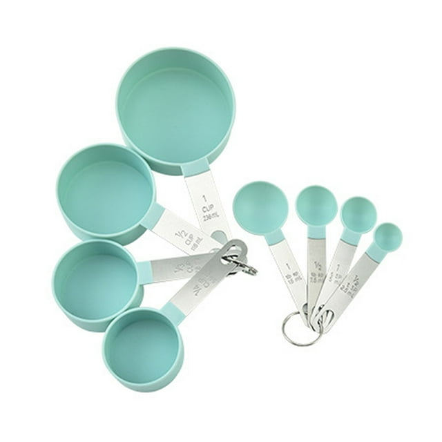 Measuring Cups and Spoons Set, 8 Piece Stackable Stainless Steel Handle Accurate Tablespoon for Measuring Dry and Liquid Ingredients Small Teaspoon with Plastic Head