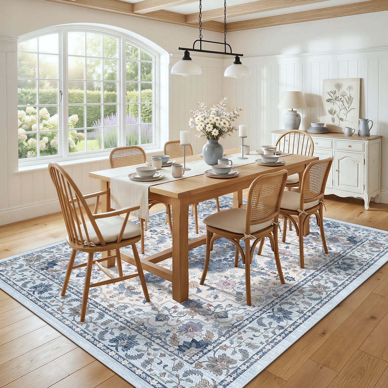 CHITOOMA 5'x7' Area Rugs for Living Room, Boho Machine Washable Stain Resistant Non-Shed Carpet, Floral Area Rug with Non-Slip Backing for Bedroom, Dining Room, Dorm, Office