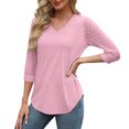 thumbnail image 5 of bnaln Women Tops Summer T Shirts 3/4 Sleeve Shirts Solid Color V-Neck Lace Tops Business Casual Dressy Blouses Spring Tunic Tops Loose Fit Pullover Trendy Shirts Fashion Outfits, 5 of 9