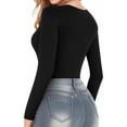 thumbnail image 4 of Sevpuikl Women's V-neck Ribbed Seamless Long Sleeves Slimming Tummy Control Bodysuit Elastic for Yoga Gym(Black,M), 4 of 5