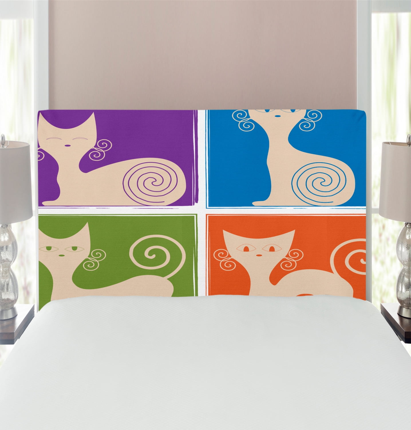 Funny Headboard, Cartoon Cats Whiskers Emotion Happy Confused Curious