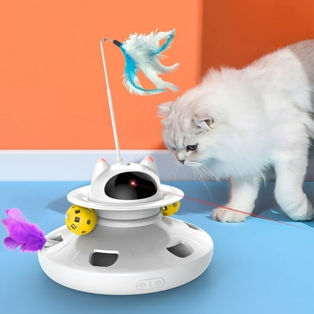 Cornmi Rolling Automatic Interactive Laser Rechargeable Smart Cat Toy with Ball and Feather, White