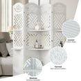 thumbnail image 3 of Room Divider with Shelves, 5.75ft Tall Folding Wood Carved Screen with Double Hinges for Home Office Bedroom Hotel Decoration (4 Panels, Pure White), 3 of 8