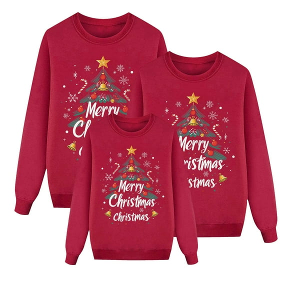 Fiaer Matching Family Christmas Sweatshirts Xmas Funny Plus Size Pullover Long Sleeve Holiday Loose Fit Trendy Tops Dad XL
