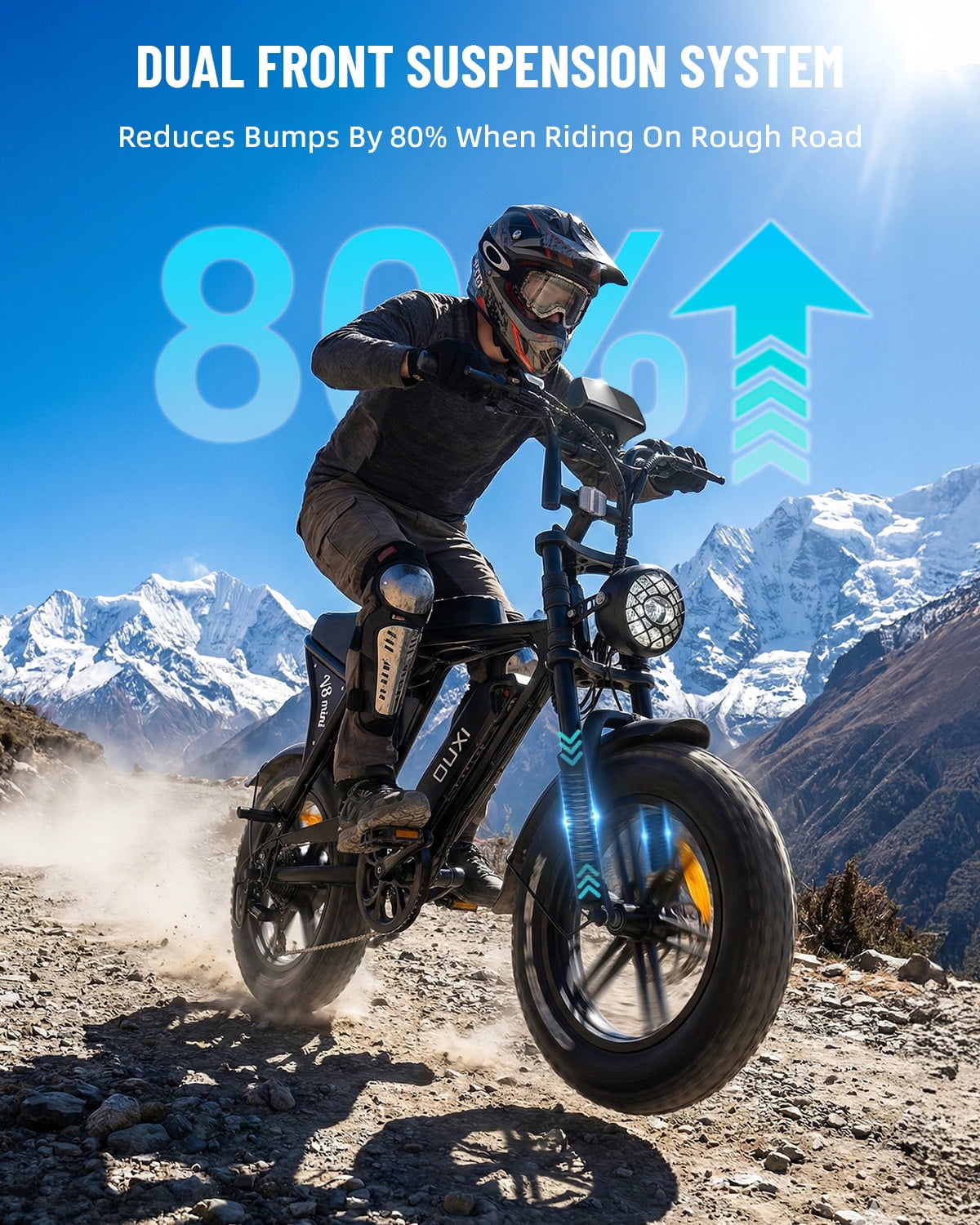 OUXI V8 MINI Electric Bike for Adults, 500W Peak E-Bike with 16" Fat Tires, Removable Battery Options 10.4Ah 7-Speed Electric Bicycle with Dual Disc Brakes