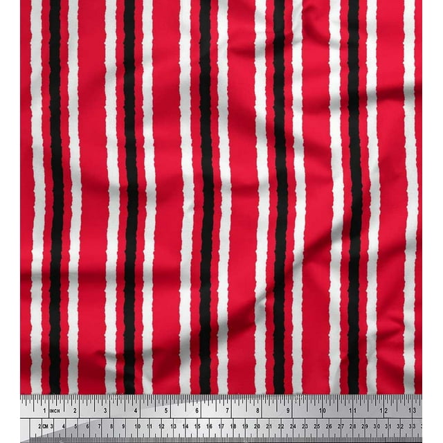 Soimoi Satin Silk Fabric Stripe Block Decor Fabric Printed Yard 42 Inch Wide