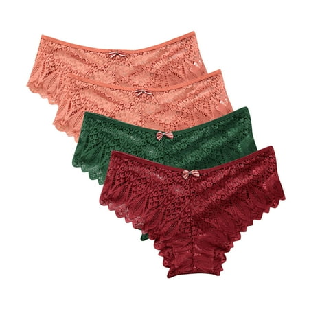 Women s Panties Lingerie G-string Lace Briefs Underwear Panties T String Thongs Knick 4pc Underwear for Women Wine XL