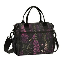 FORMRS Insulated Lunch Bag Unisex Large Capacity with Shoulder Strap, Dark Purple Floral Pattern