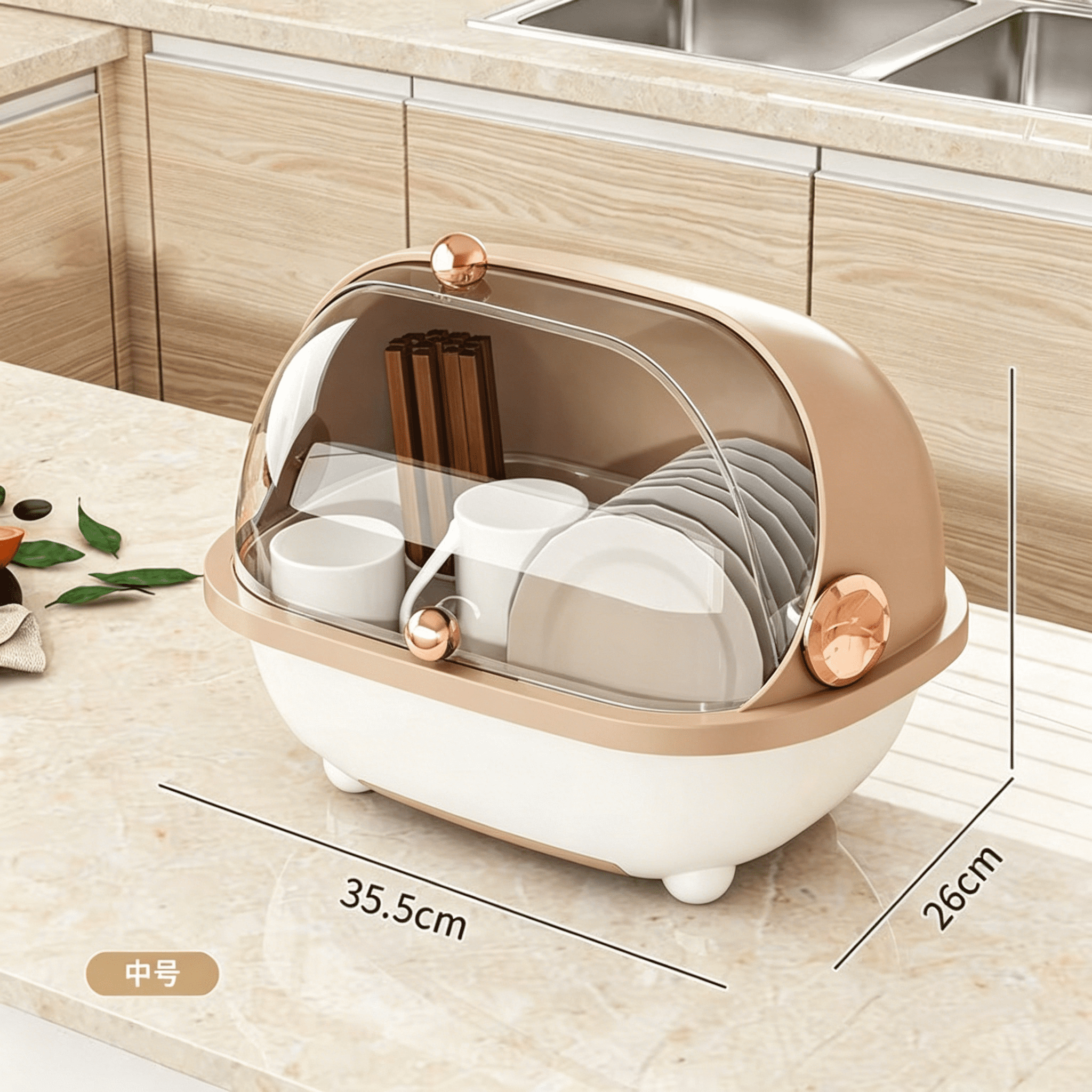 Soluxeo Baby Bottle Drying Rack Storage, Baby Bottle Organizer with Cover ＆ Removable Drain Tray, Dustproof Portable Kitchen Cabinet Organizer, Countertop Dryer