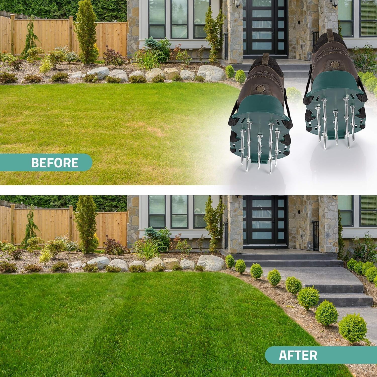 Lawn Aerator Shoes with 26 Spikes, Adjustable Sandals, 4 Straps