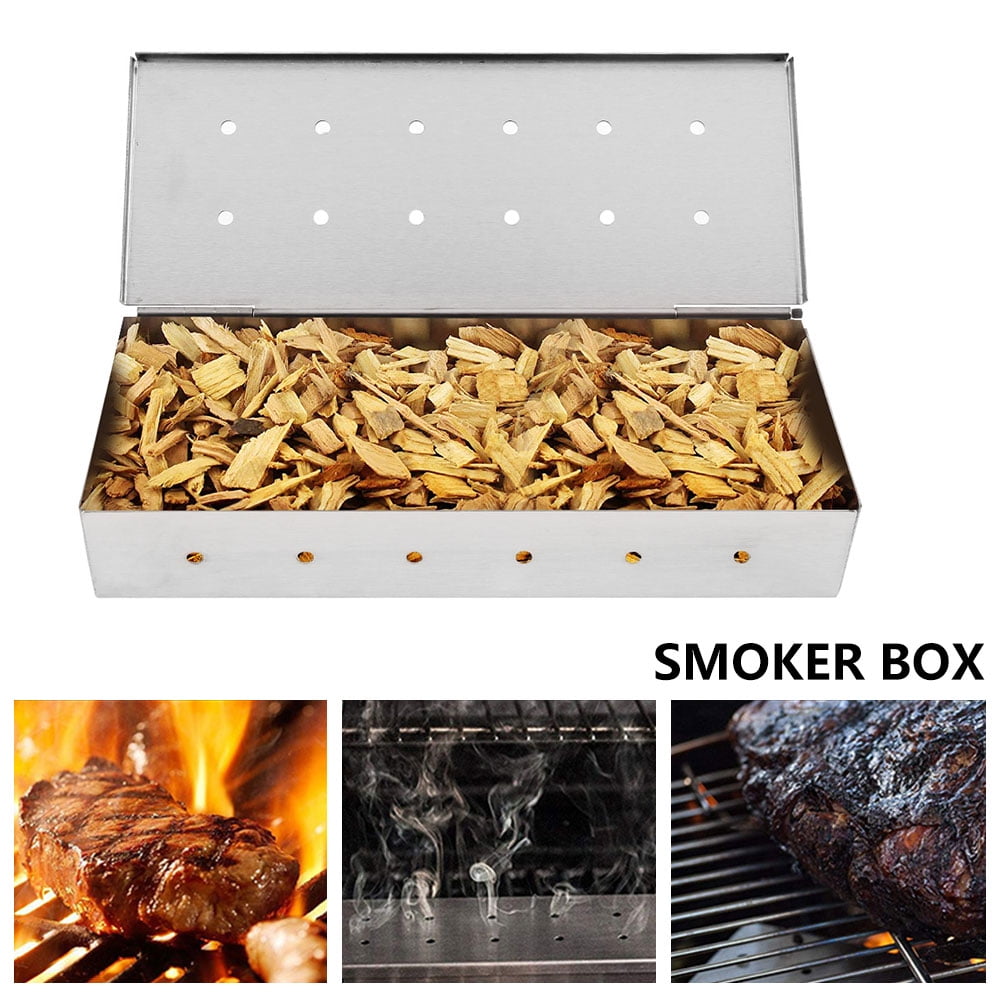 Bar-B-Q Stainless Steel Woodchip Smoker Boxes Propane Gas Charcoal Grill 2pk Mr 