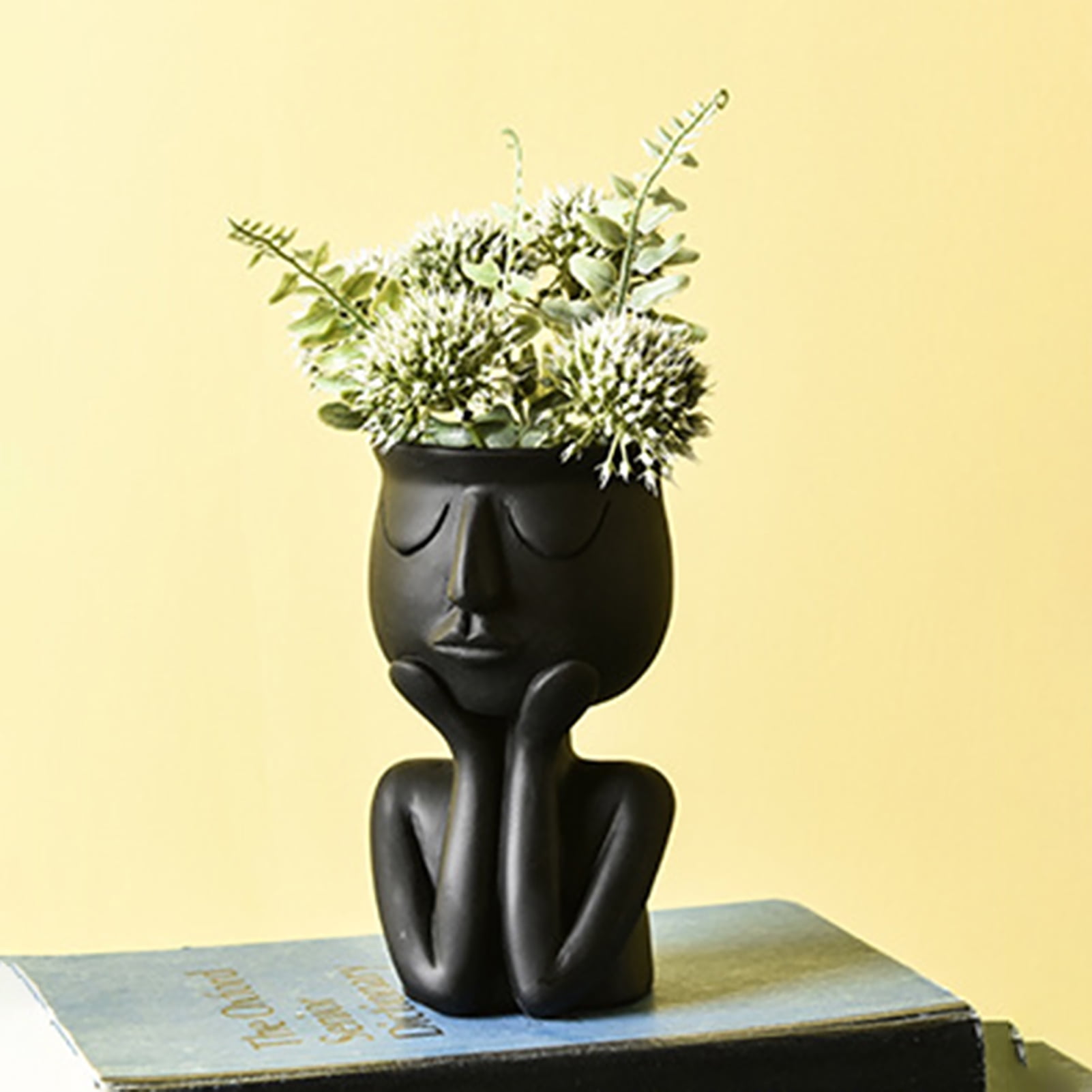 Human Face Plant Pot Tabletop Ceramic Plants Container for Office Balcony 